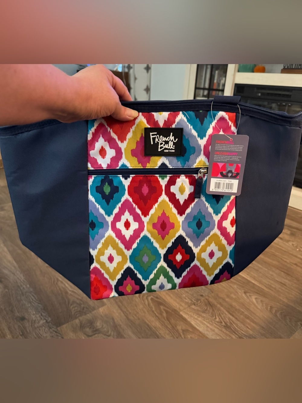 French Bull Thermal Tote with Multicolor Ikat Pocket! NWT!